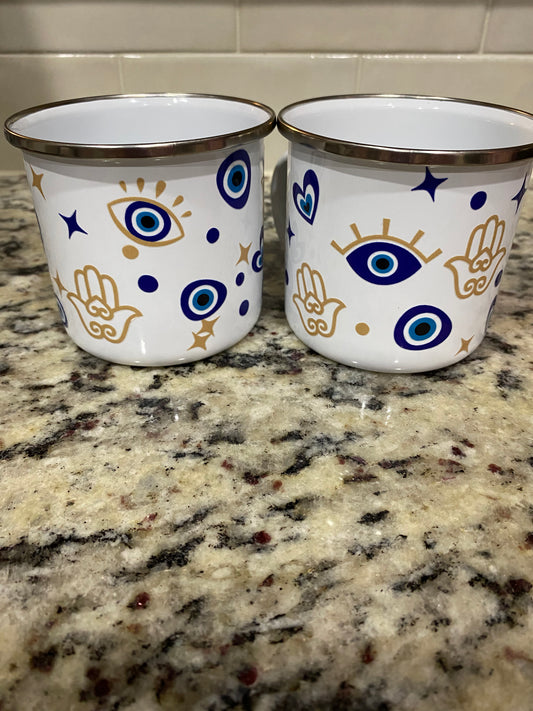 Set of 2 Evil Eye camping mugs